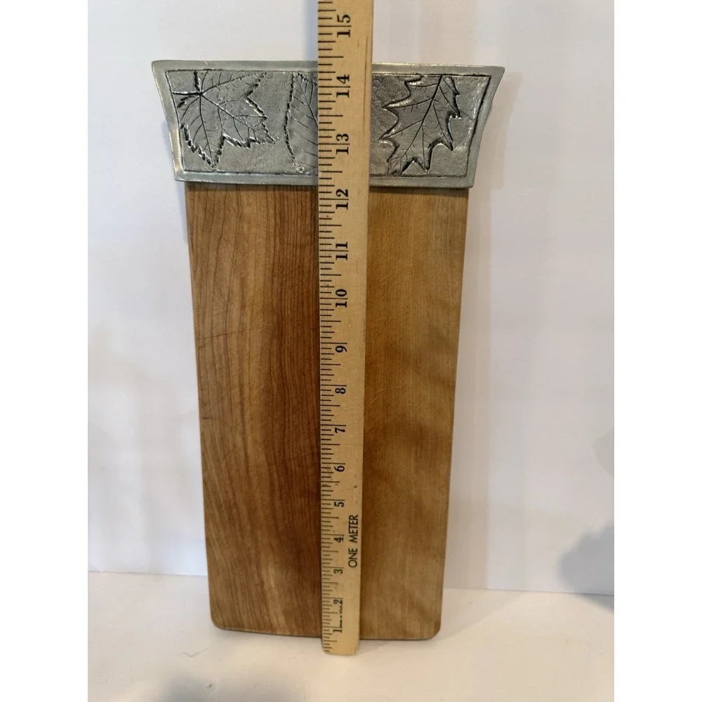 Handcrafted Wooden Charcuterie Serving Board with Decorative Leaf Metal Trim 14